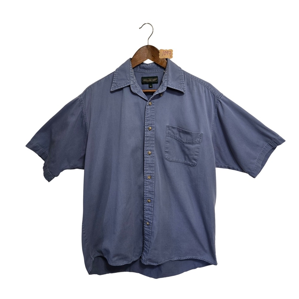 Hill & Archer Mens Blue Short Sleeve Button Down Shirt Size M Twill Workwear